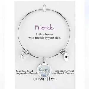 Anthropologie Friends Bird Charm Bangle Bracelet in Stainless Steel